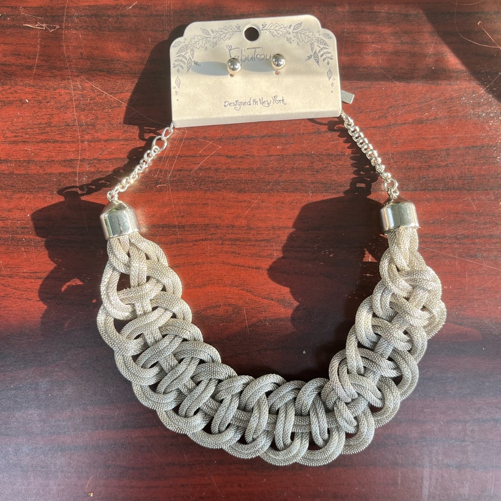 Silver Braided Necklace and Earring Set